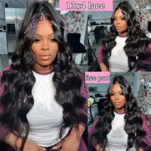 13x4 HD Lace Front Wig 300% Density Curly Body Wave Peruvian Human Hair, Pre-Plucked with Baby Hair Natural 13x6 Frontal Wig — image 8