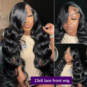 13x4 HD Lace Front Wig 300% Density Curly Body Wave Peruvian Human Hair, Pre-Plucked with Baby Hair Natural 13x6 Frontal Wig — image 5