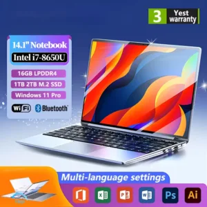 2025 NEW 14.1" Portable Laptop Windows 11 32GB 2TB Gaming Computer PC Intel Core i7 8650U Gamer office Notebook 1920*1080 HD