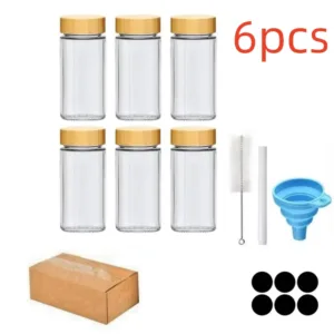 6/12/24pcs Glass Spice Jars with Bamboo Lids Or Metal Lids Include Minimalist Spice Labels Stickers Collapsible Funnel Jar Set — image 7