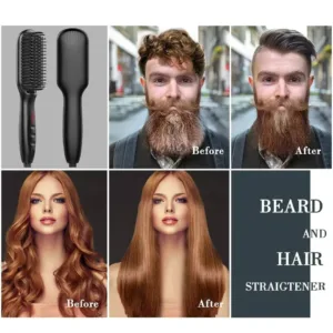 Hair Straightener Brush Comb Electric Hair Brushes Hot Comb Straightener For Hair Anti-scalding Ceramic Beard Straightener Brush — image 3