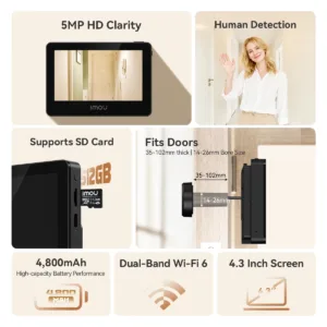 IMOU Smart Cat Eye 4.3'' Color Monitor, 5MP Wireless Video Camera, 2.4/5GHz Wi-Fi Intercom Doorbell — image 6