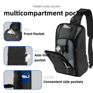HK Anti-theft Men's Shoulder Bag Waterproof Chest Crossbody Bag with USB Oxford Leisure Satchel Multi-Pockets Sling Bag for Male — image 4