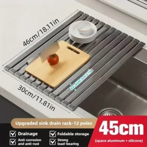 Foldable Heavy Duty Roll-Up Dish Drainer Space Saving Adjustable Height Heat Resistant and Detachable Sink Storage Rack Withr — image 7
