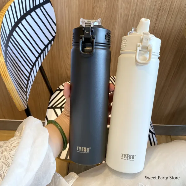 Tyeso 600/750ML Stainless Steel Vacuum Flask With Straw Car Thermal Cup Sports Water Bottle Travel Insulated Cup Thermal Mug
