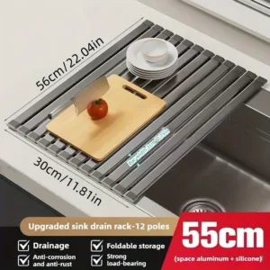 Foldable Heavy Duty Roll-Up Dish Drainer Space Saving Adjustable Height Heat Resistant and Detachable Sink Storage Rack Withr — image 10