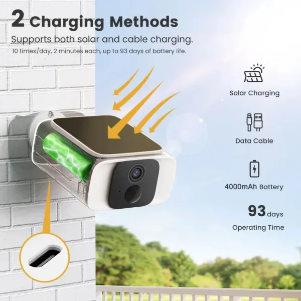 2K Solar Security Camera Wireless Outdoor 2.4/5G WiFi Cameras for Home with Fix Solar Panel Two-Way Talk Waterproof Surveillance
