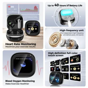 Translate Wireless Earbuds HTC NE46 Heart Rate Monitor LED Touchscreen Noise Reduction Earphone Bluetooth Blood Oxygen Sensor — image 2