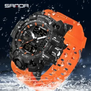 SANDA Luxury G Style Men's Electronic Watch Outdoor Sports LED Analog Digital Chronograph Military Dual Display 50M Waterproof — image 2