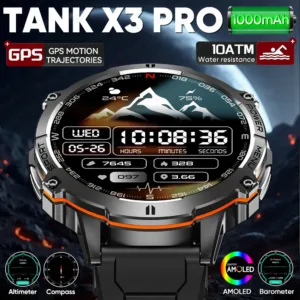 2026 New Military TANK X3 1000mAh Battery Smart Watch Men 10ATM Waterproof Swim GPS Path 1.75" AMOLED HD Call Sports Smartwatch