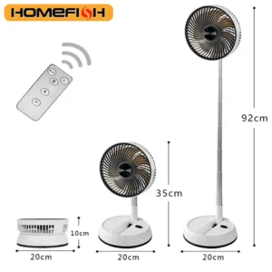 HOMEFISH Portable Oscillating Standing Fan with Remote Controller Foldable Rechargeable Battery Powered Pedestal Fan for Camping — image 2