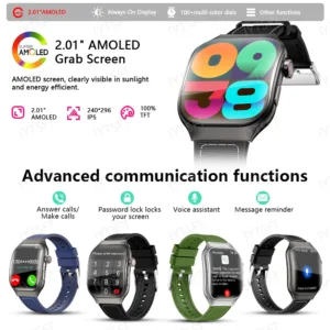 LAXASFIT New Bluetooth Call Smart Watch for Men 2.01" HD Curved Screen Sports Watch Health Monitor Smart Watch for Android iOS — image 3