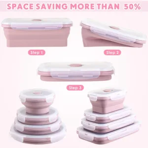 Collapsible Food Storage Containers Foldable Silicone Lunch Containers with Lids, Rectangle Collapsible Bowls Round Food Bowls — image 5