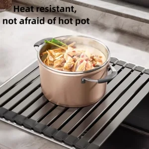 Foldable Heavy Duty Roll-Up Dish Drainer Space Saving Adjustable Height Heat Resistant and Detachable Sink Storage Rack Withr — image 4
