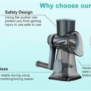 LMETJMA 3 in 1 Rotary Cheese Grater Versatile Manual Vegetable Slicer Peanut Nuts Grinder Cheese Vegetable Shredder Clear JT242 — image 12