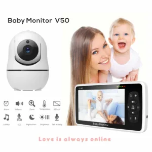 New 5 inch Video Baby Monitor with Camera and Audio, 4X Zoom, 22Hrs Battery, 1000ft Range 2-Way Audio Temperature Sensor Lullaby — image 2