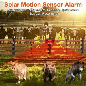 XTECH Solar Outdoor Motion Sensor Alarm With 13 Sound,130Db Dual Speaker Motion Detector Alarm Light With Remote For Farm Yard — image 5