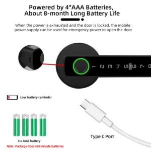 RAYKUBE M5 Tuya BLE Fingerprint Door Lock Digital Electronic Lock with Password/Key/IC Card/ Smartlife/ Tuya APP Unlock — image 5
