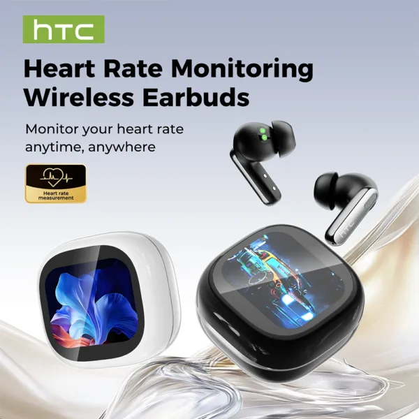Translate Wireless Earbuds HTC NE46 Heart Rate Monitor LED Touchscreen Noise Reduction Earphone Bluetooth Blood Oxygen Sensor