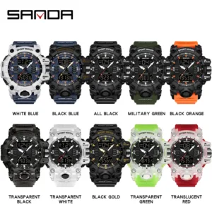 SANDA Luxury G Style Men's Electronic Watch Outdoor Sports LED Analog Digital Chronograph Military Dual Display 50M Waterproof — image 3