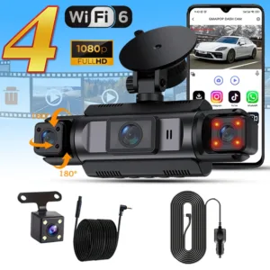 4Ch WiFi Dashcam car camera Black Box Driving DVR FHD 1080P Front Left Right Rear Night Vision Loop Recording Hardwire kit — image 8