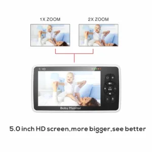New 5 inch Video Baby Monitor with Camera and Audio, 4X Zoom, 22Hrs Battery, 1000ft Range 2-Way Audio Temperature Sensor Lullaby — image 3