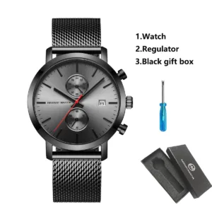 HANNAH MARTIN Brand Top Men Watch Black Stainless Steel Fashion Waterproof Sports Multifunctional Quartz Watch Relogio Masculino — image 16