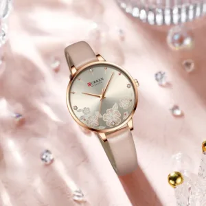 CURREN 9068 Women's Watch Quartz Wristwatch Slim Minimalist Printed Rhinestone Small-Dial Leather-Strap Women's Watch — image 3