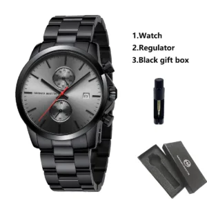 HANNAH MARTIN Brand Top Men Watch Black Stainless Steel Fashion Waterproof Sports Multifunctional Quartz Watch Relogio Masculino — image 7