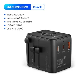 ORICO Universal Travel Adapter Worldwide All-in-One 20W GaN with AC Outlet USB A Type C Dual 10A Fuses Fast Charging EU US UK AU — image 9