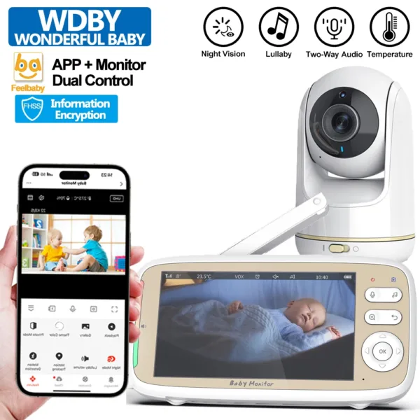 5 Inch Baby Monitor 3x Zoom PTZ Cam APP+monitor Dual Control WIFI Electronic Baby Sitter Two Way Audio Night Vision Baby Phone