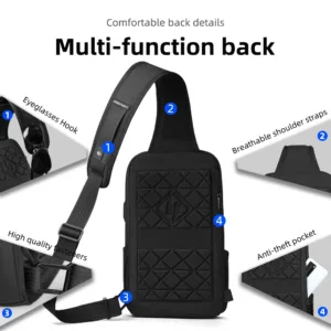HK Anti-theft Men's Shoulder Bag Waterproof Chest Crossbody Bag with USB Oxford Leisure Satchel Multi-Pockets Sling Bag for Male — image 2