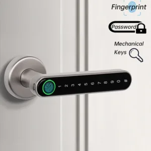 KAK Smart Fingerprint Door Lock Black Biometric Door Lock Password Keyless Entry Door Lock with Handle Security Door Hardware