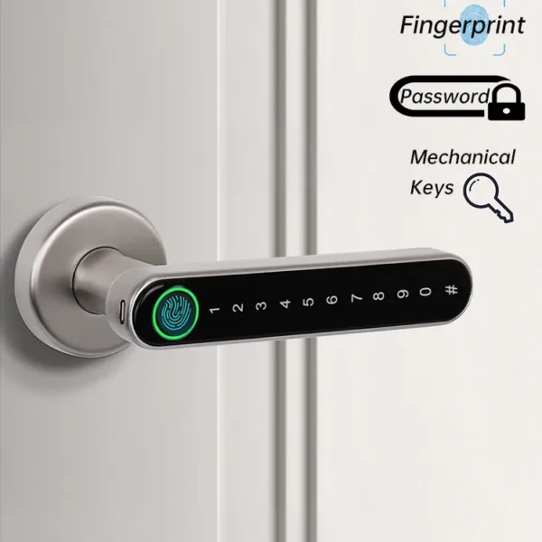 KAK Smart Fingerprint Door Lock Black Biometric Door Lock Password Keyless Entry Door Lock with Handle Security Door Hardware
