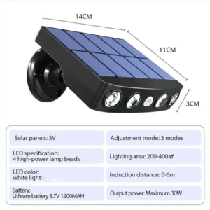 Powerful 4 LED Solar Security Lights Outdoor Decor Sensor Motion 3 Modes Street Waterproof Lamp Wall Night Work Light for Garden — image 7