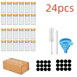 6/12/24pcs Glass Spice Jars with Bamboo Lids Or Metal Lids Include Minimalist Spice Labels Stickers Collapsible Funnel Jar Set — image 9
