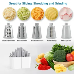 LMETJMA 5 in 1 Rotary Cheese Grater Shredder Kitchen Mandoline Vegetable Julienne Slicer Waffle Cutter Nut Chopper JT247 — image 2