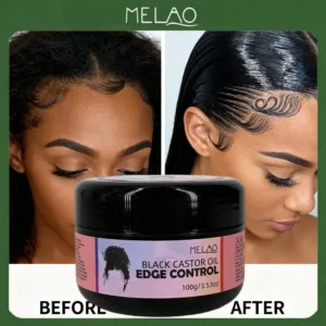 Black Castor Oil Edge Control, MELAO Strong Hold Edge Control Gel, for Natural & Textured Hair, Defines Hairline, Smoothes Holds