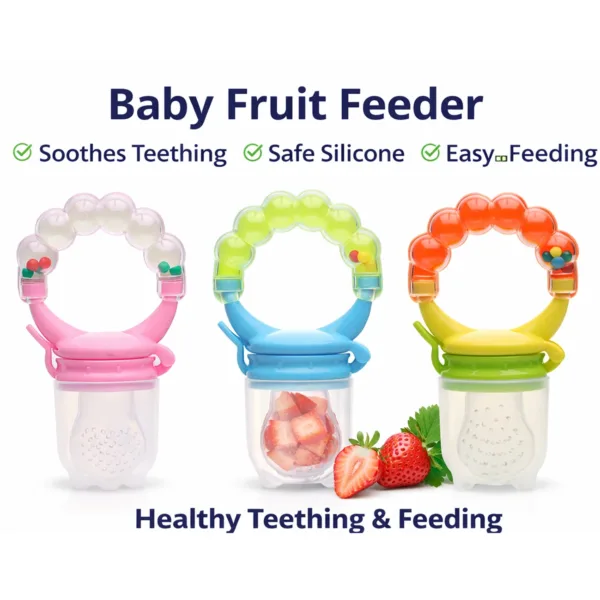Baby Fruit Feeder Pacifier, Silicone Baby Food Feeder for Teething, BPA Free Infant Feeder Teether with Rattle, Fresh Fruit & Pu