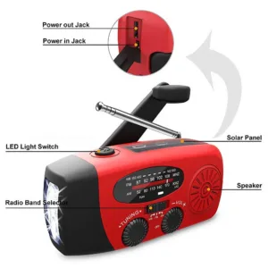 Multifunctional Portable Radio Hand Crank Solar Power FM AM WB NOAA Weather Radio Emergency LED Flashlight Flashlight Power Bank — image 3