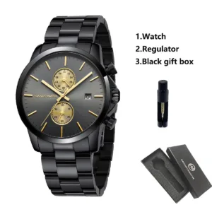 HANNAH MARTIN Brand Top Men Watch Black Stainless Steel Fashion Waterproof Sports Multifunctional Quartz Watch Relogio Masculino — image 8