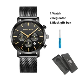 HANNAH MARTIN Brand Top Men Watch Black Stainless Steel Fashion Waterproof Sports Multifunctional Quartz Watch Relogio Masculino — image 20