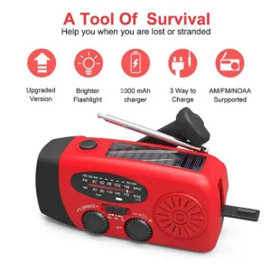 Multifunctional Portable Radio Hand Crank Solar Power FM AM WB NOAA Weather Radio Emergency LED Flashlight Flashlight Power Bank — image 2