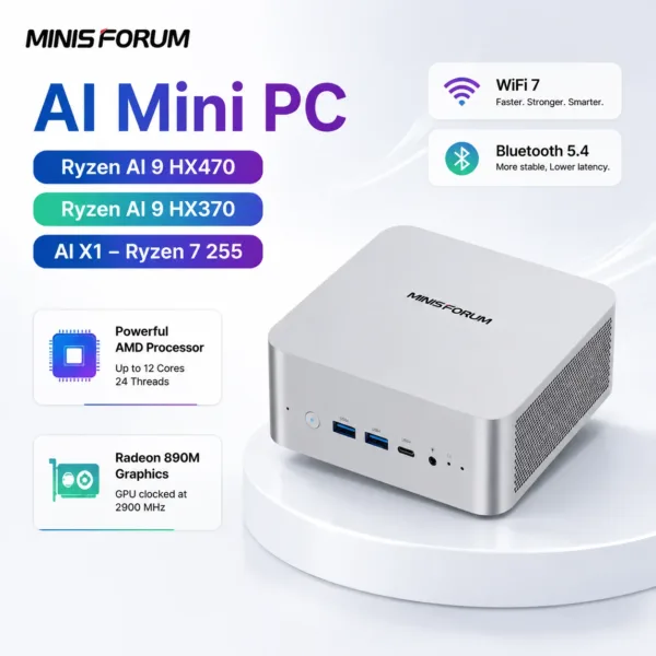 MINISFORUM AI X1 Mini PC AMD Ryzen 9 AI HX 470 128GB 4TB SSD OCuLink WiFi7 BT5.4 Windows 11 Copilot Office Gaming Computer