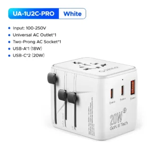 ORICO Universal Travel Adapter Worldwide All-in-One 20W GaN with AC Outlet USB A Type C Dual 10A Fuses Fast Charging EU US UK AU — image 10