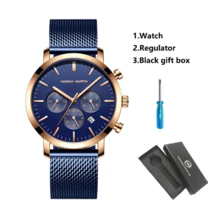 HANNAH MARTIN Brand Top Men Watch Black Stainless Steel Fashion Waterproof Sports Multifunctional Quartz Watch Relogio Masculino — image 10