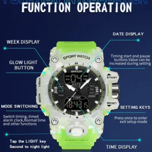 SANDA Luxury G Style Men's Electronic Watch Outdoor Sports LED Analog Digital Chronograph Military Dual Display 50M Waterproof — image 5