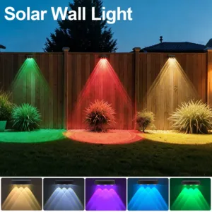 Solar Fence Lights Outdoor Solar Deck Light Warm White & RGB Solar Lights for Outside Backyard Patio Solar Powered Wall Lamp