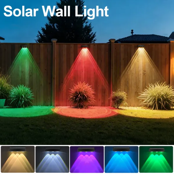 Solar Fence Lights Outdoor Solar Deck Light Warm White & RGB Solar Lights for Outside Backyard Patio Solar Powered Wall Lamp