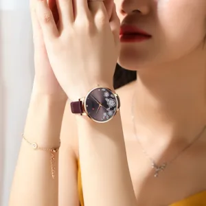CURREN 9068 Women's Watch Quartz Wristwatch Slim Minimalist Printed Rhinestone Small-Dial Leather-Strap Women's Watch — image 6
